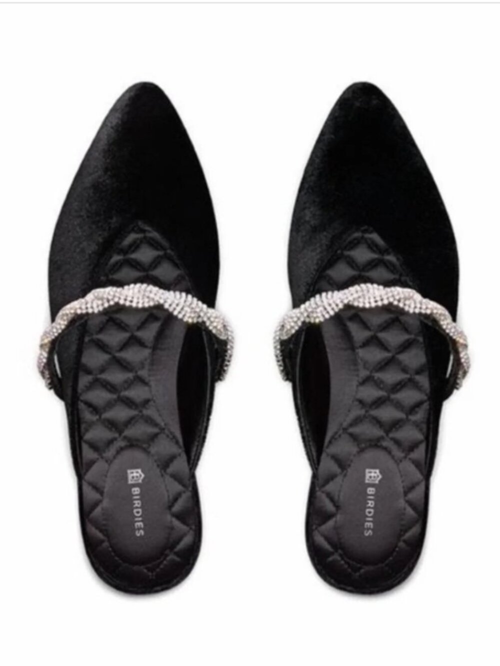 Birdies The Swan Mule Flat Snow Velvet Crystal Bracelet Size 7 NWOB
